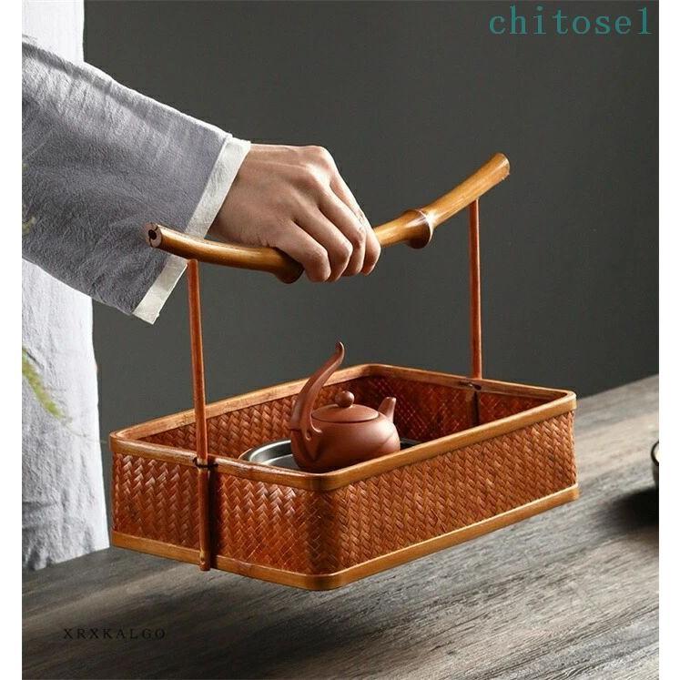 1段竹かご おしゃれハンドル付き 竹製小物入れ 料理皿バスケット 収納