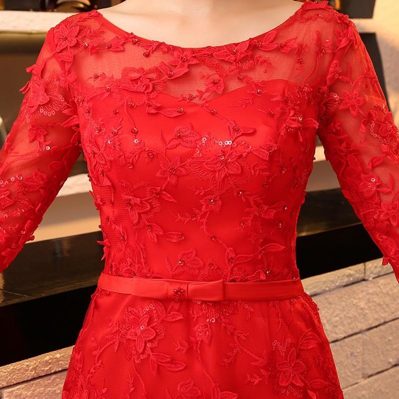 ロングドレス 演奏会 安い カラードレス 赤 結婚式 パーティードレス 袖付き レディースワンピース フォーマル 披露宴 二次会 発表会 大きいサイズ