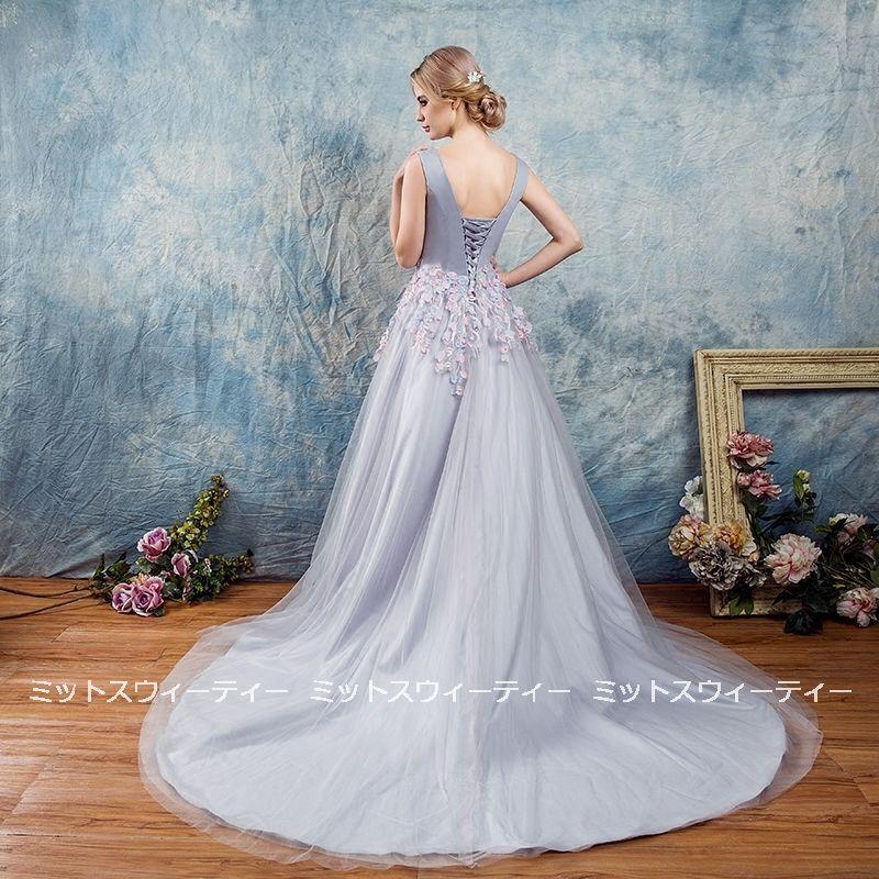 人気特価カラードレス 演奏会 トレーン 結婚式 グレー プリンセス