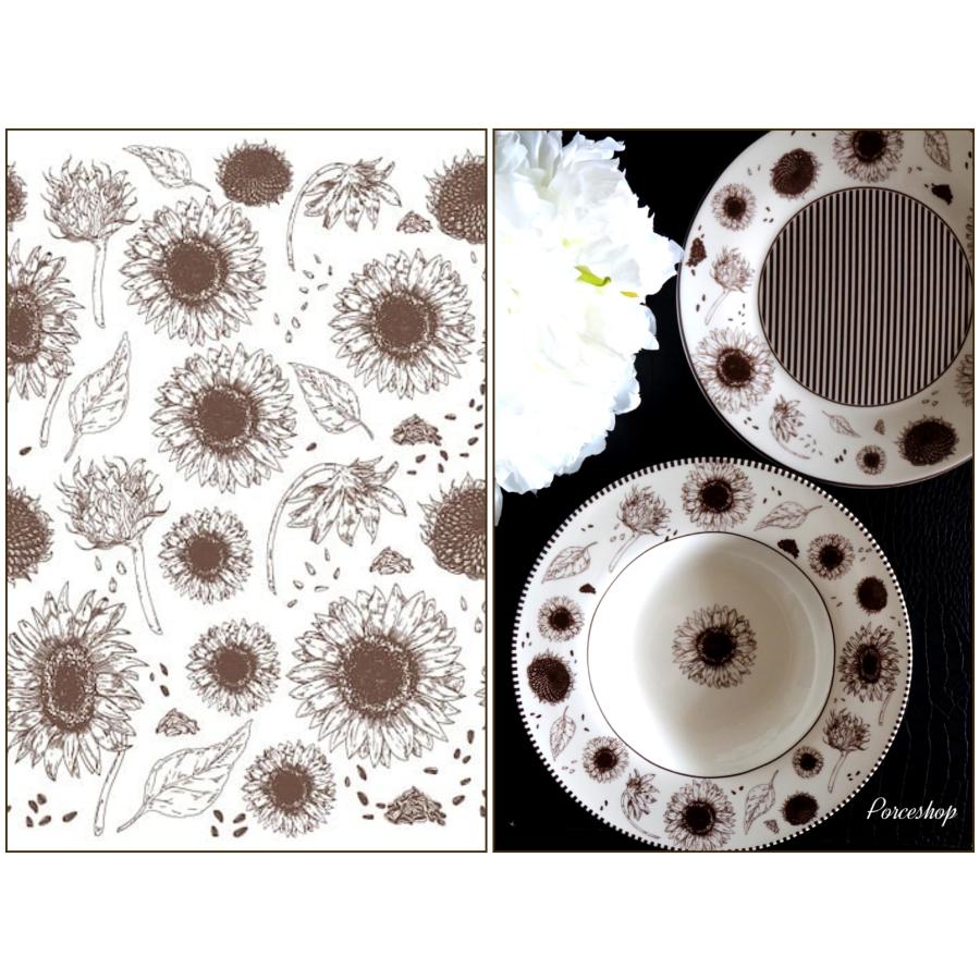 白磁用】ひまわり転写紙 ブラウン 茶色 ヒマワリ 向日葵 ポーセラーツ