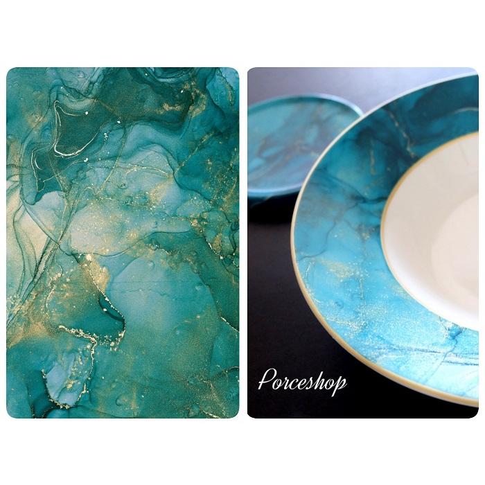 白磁用】アルコールインクアート風転写紙 エメラルドグリーン