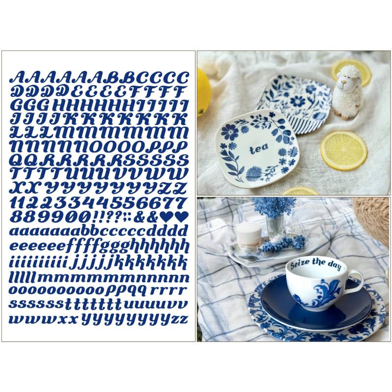 ポーセラーツ 転写紙【白磁用】mini イニシャル転写紙 ブルー