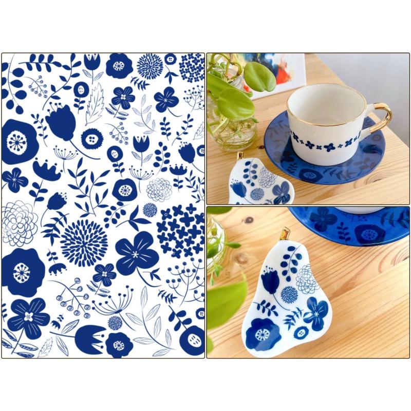 ポーセラーツ 転写紙 【白磁用】北欧風 フラワー＆リーフ転写紙