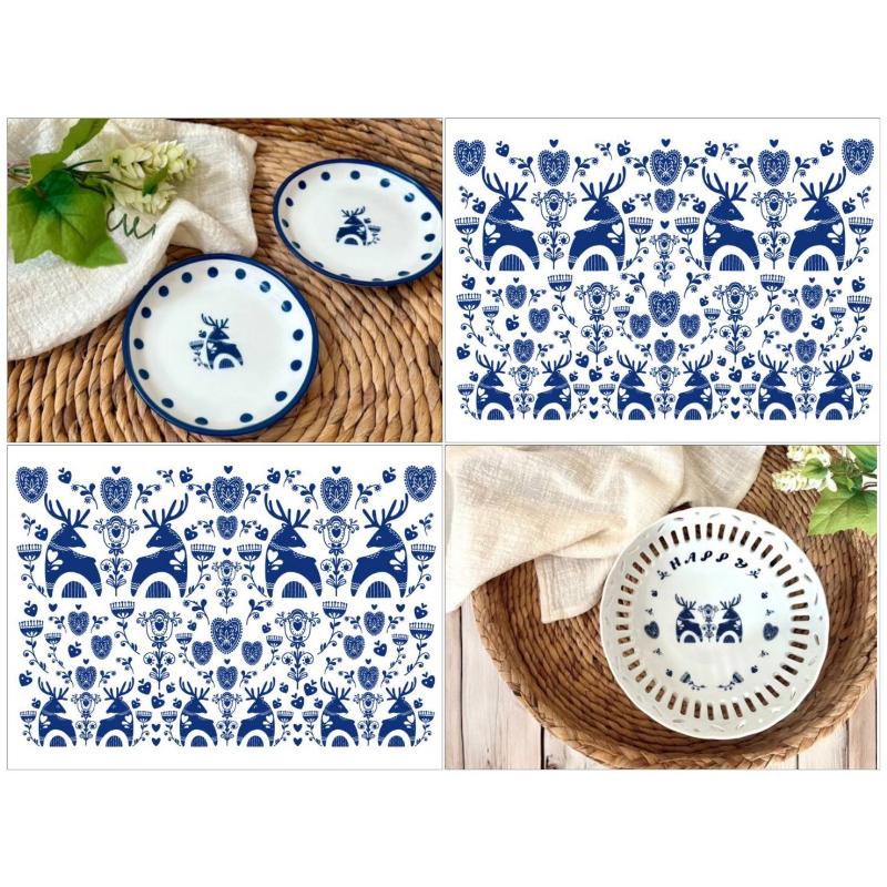 ポーセラーツ 転写紙 【白磁用】北欧風 ハートフルトナカイガーデン