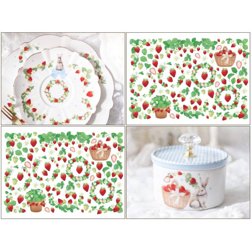 ポーセラーツ 転写紙 【白磁用】北欧風ストロベリーガーデン転写紙