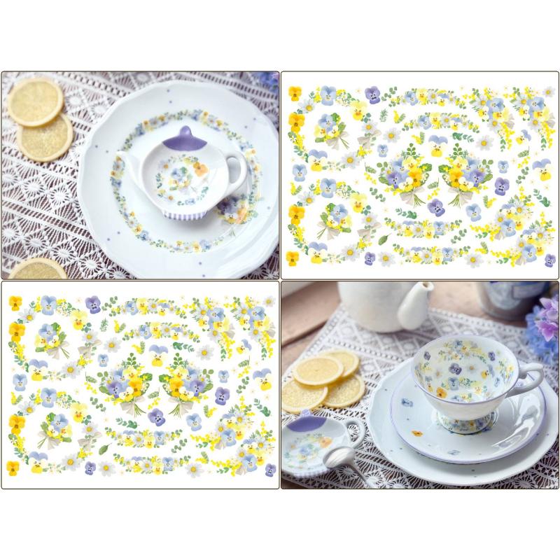ポーセラーツ 転写紙 【白磁用】北欧風フローラルパンジーリース転写紙