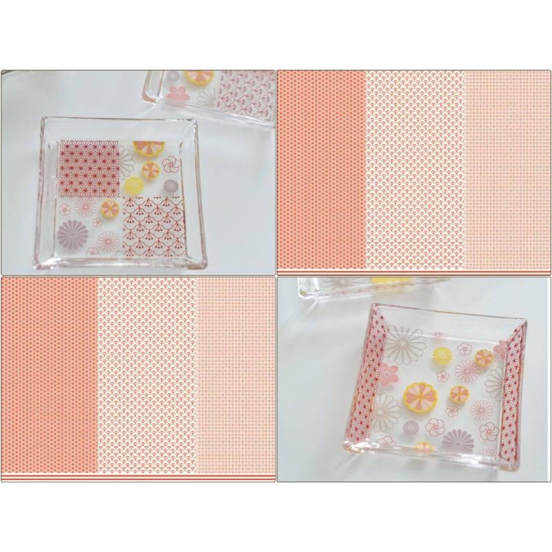 ポーセラーツ 転写紙 【ガラス用】和柄3種類転写紙 朱赤 A3サイズ