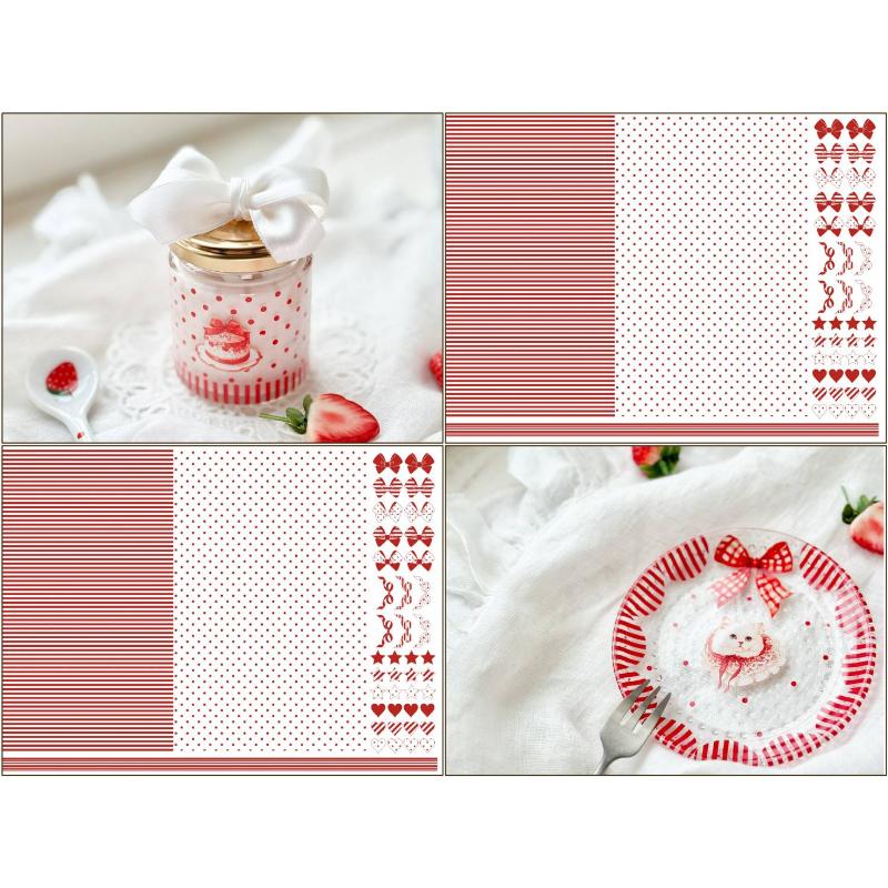 ポーセラーツ 転写紙 【ガラス用】レッド ドット×ストライプ&CUTEな