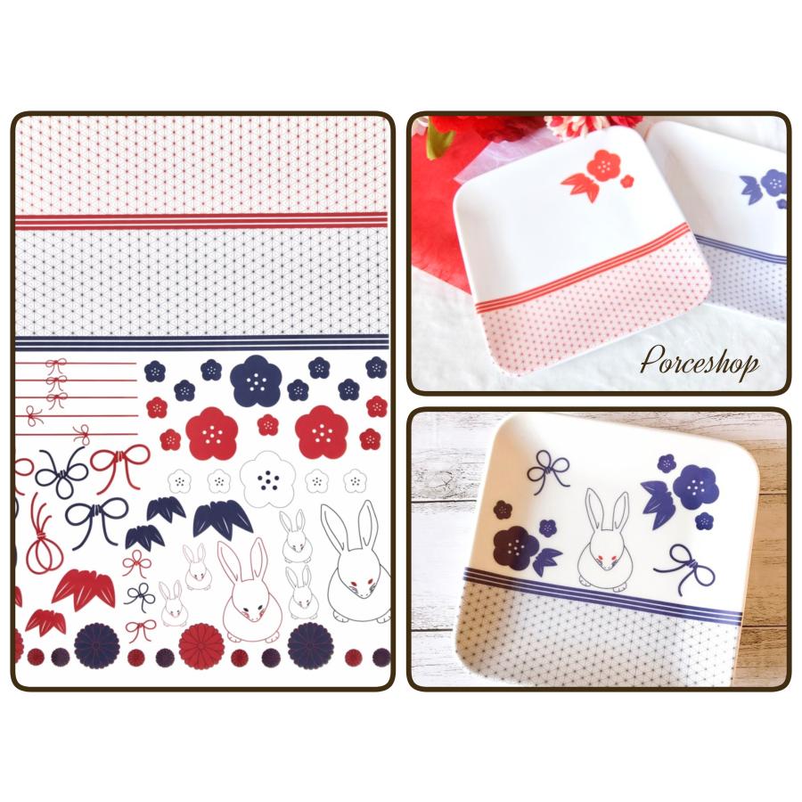 白磁用】麻柄とうさぎの和柄転写紙 和柄 ポーセラーツ 転写紙 : ポーセ