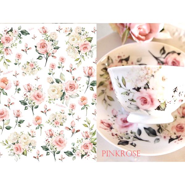 白磁用】水彩 ピンクローズ転写紙 ポーセラーツ転写紙 薔薇 バラ