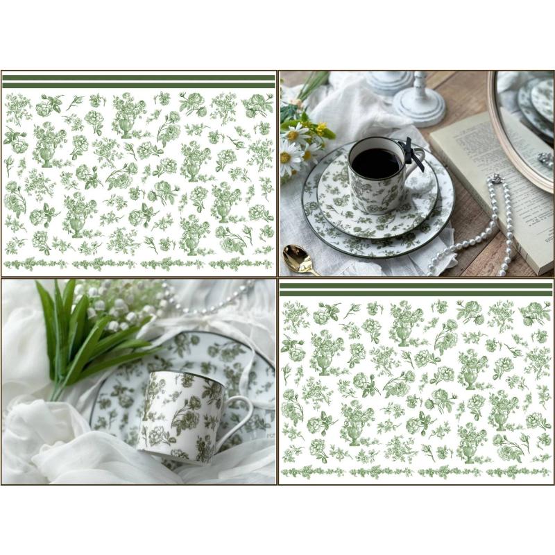 白磁用】 アンティークローズ転写紙 グリーン ポーセラーツ 転写紙