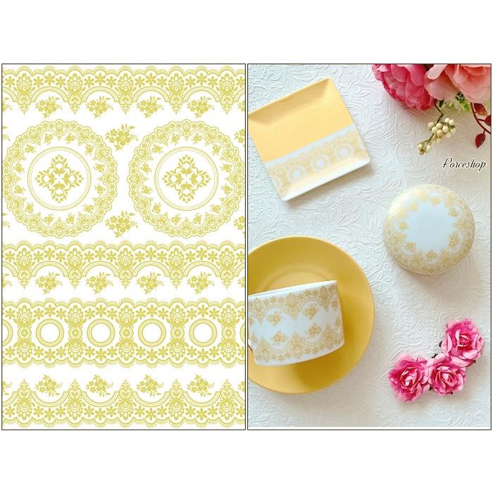 白磁用】エレガント お花＆レース転写紙 メタリックゴールド（雲母金