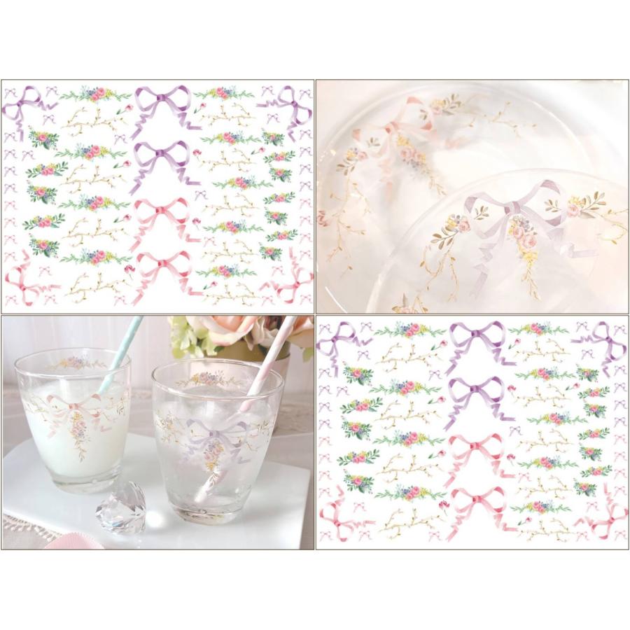 ガラス用】ドルチェリボン転写紙 ピンク＆パープル ポーセラーツ 転写