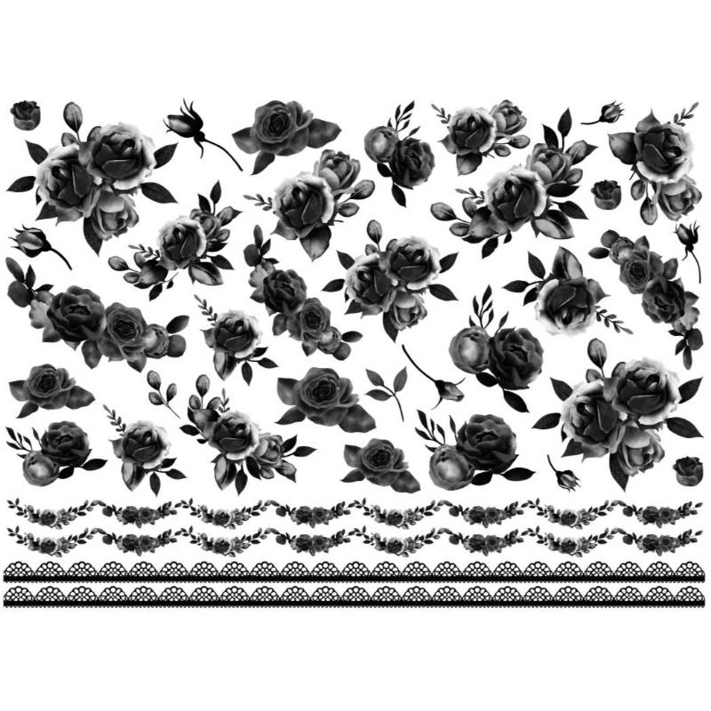 ポーセラーツ 転写紙【白磁用】Noble Monochrome Rose ノーブル