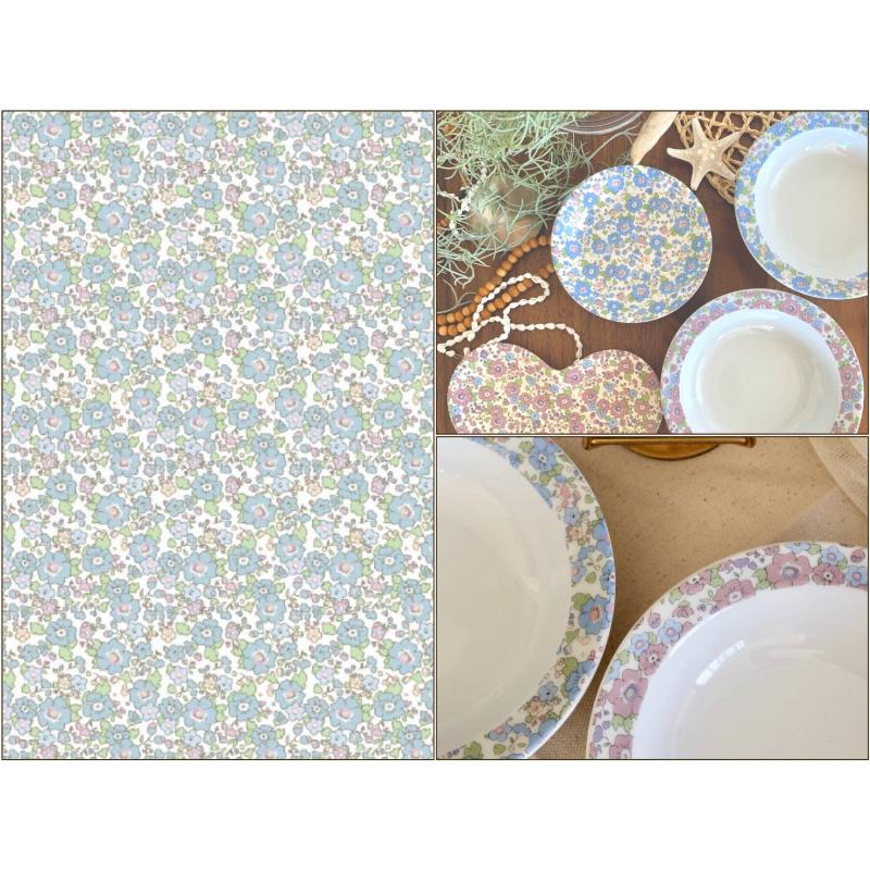 ポーセラーツ 転写紙 【白磁用】Floral Pattern Blueフローラル