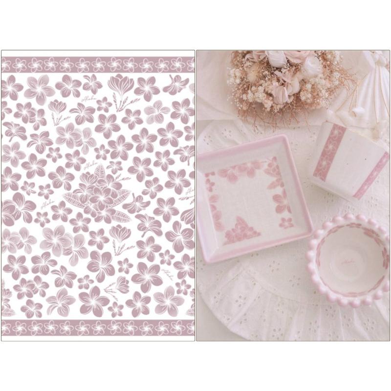 ポーセラーツ 転写紙 【白磁用】プルメリアモチーフ転写紙 ピンク A3