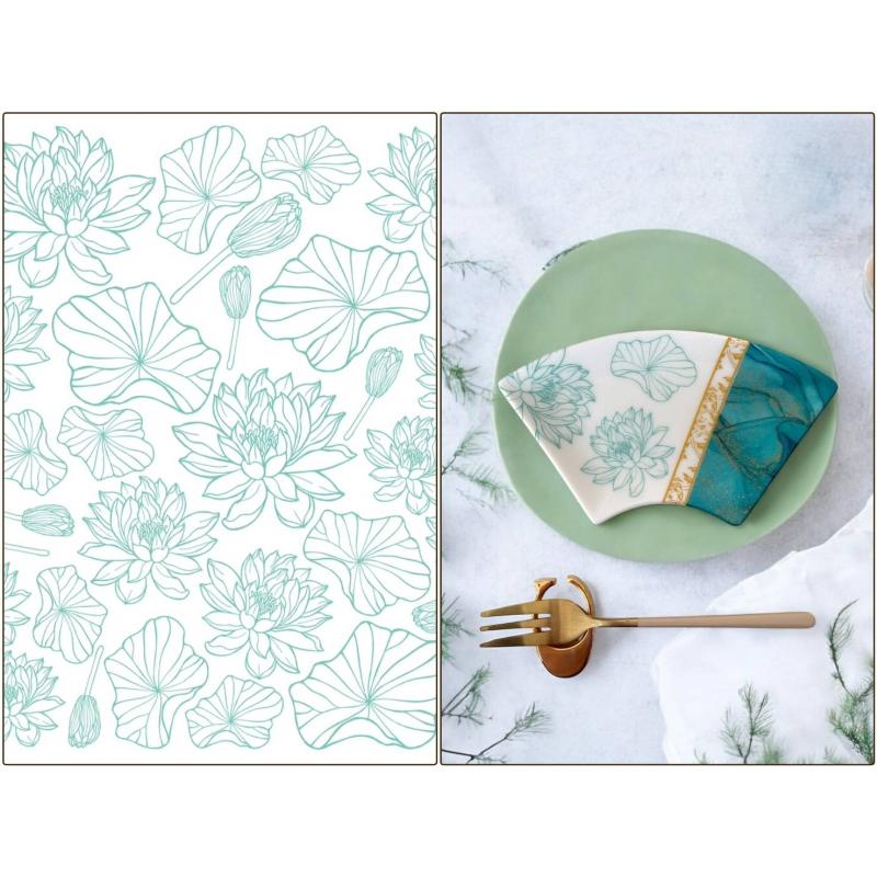 ポーセラーツ 転写紙 【白磁用】ロータスフラワー転写紙 グリーン A4