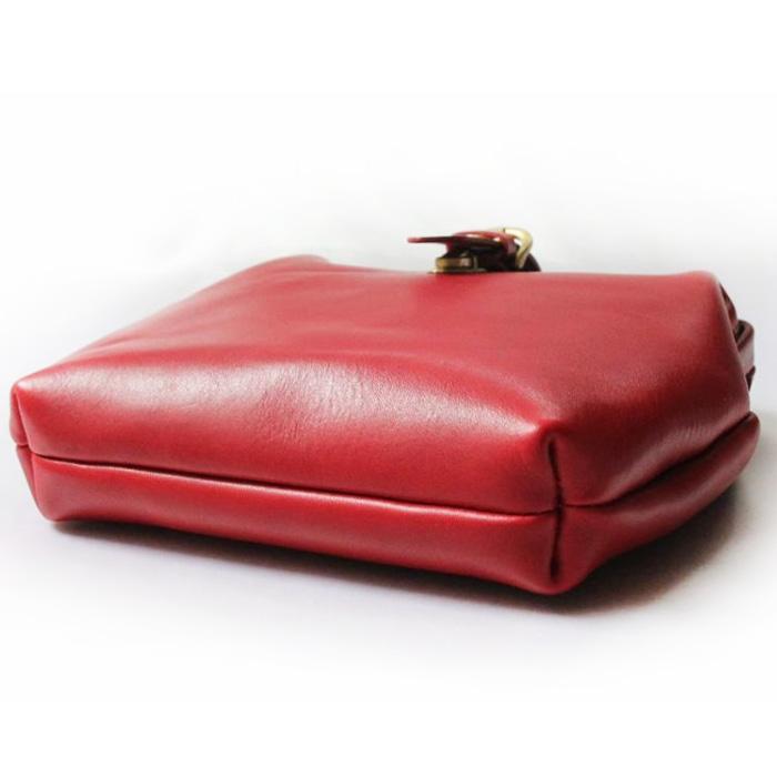 【ほぼ新品】ポルコロッソ 口枠ショルダーバッグ 栃木レザー レッド PORCO ROSSO（ポルコロッソ） がま口 ショルダーバッグ レディース