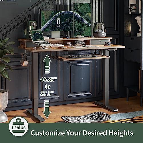 FEZIBO 昇降式デスク 幅140*奥行き60cm モニター台付き
