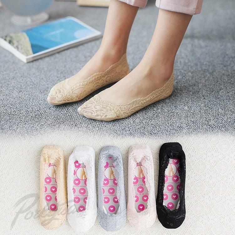 ソックス レディース 靴下 脱げない 5点セット レース刺繍柄 パンプスソックス 滑り止め くつした