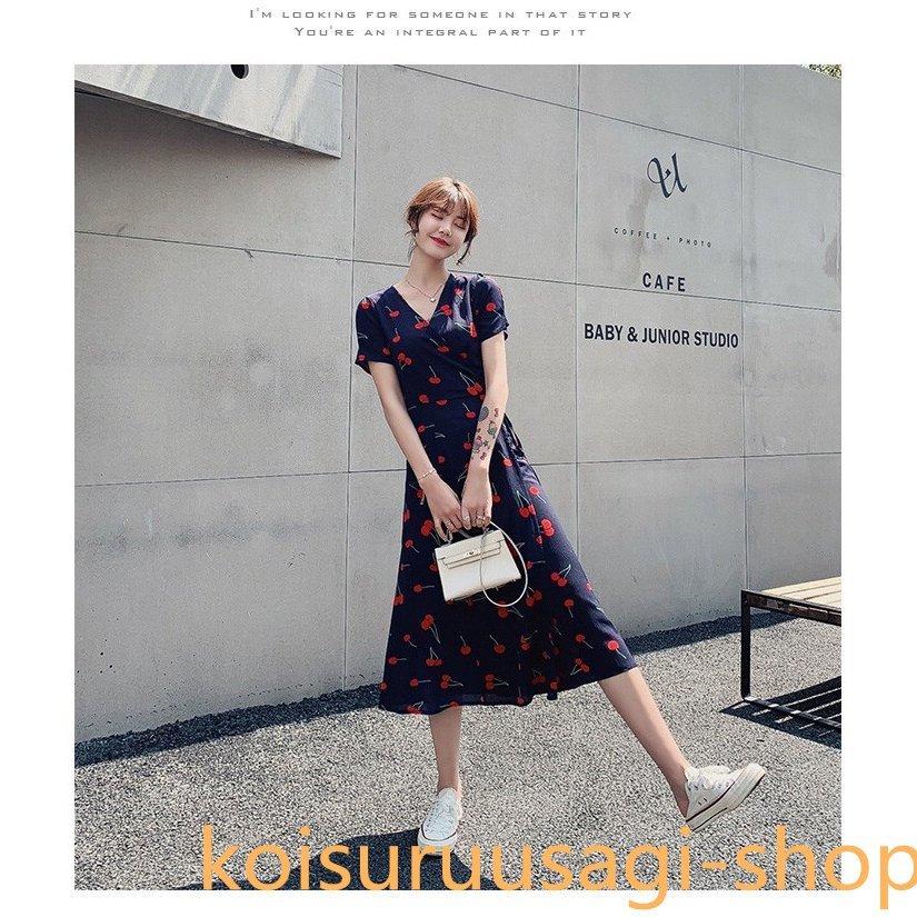 ワンピース チュニック 緑林シリーズ ワンピース レディース 40代 マキシワンピース 春夏 半袖ワンピース チェリー柄 Vネック スリープスカート オシャレ 結婚式ドレス お出かけ 大人可愛い30代 50代 V6szq3fu0x Lajames Edu