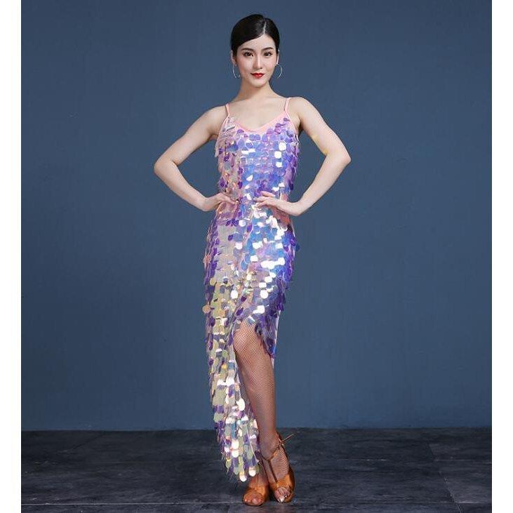 激安先着 ラテンダンス ワンピース ダンス衣装 スパンコール付きレディースダンスウェア ロングタンゴフラメンコ 練習用 社交ダンス衣装 Materialworldblog Com