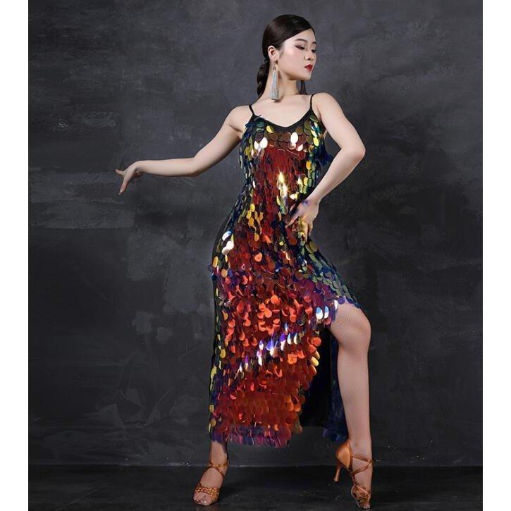 激安先着 ラテンダンス ワンピース ダンス衣装 スパンコール付きレディースダンスウェア ロングタンゴフラメンコ 練習用 社交ダンス衣装 Materialworldblog Com