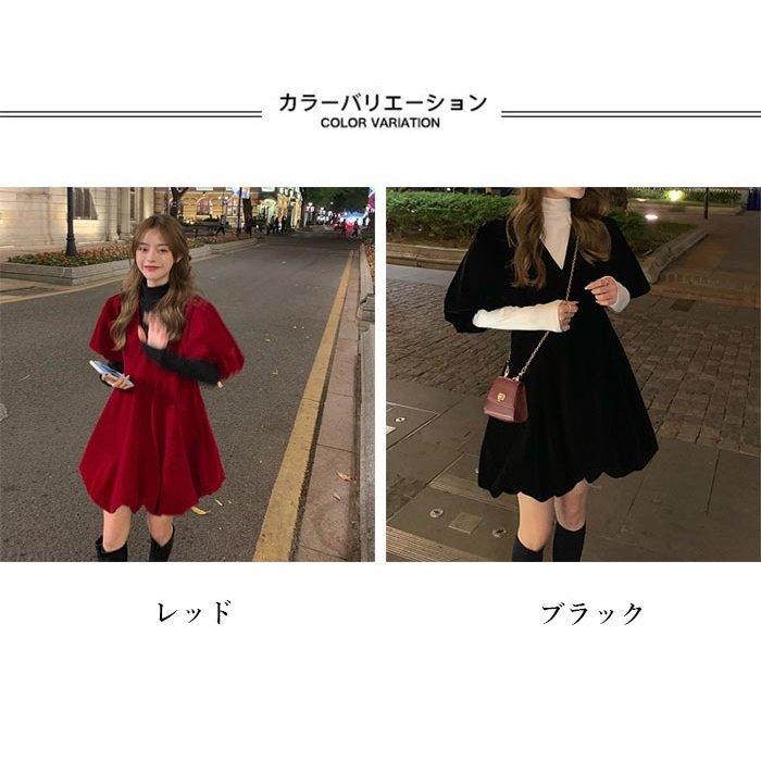ワンピース レディース おしゃれ 春 冬 秋 半袖 きれいめ 可愛い パフスリーブ Vネック ショート丈 ミニ丈 カジュアル 無地 冬新作 世界有名な