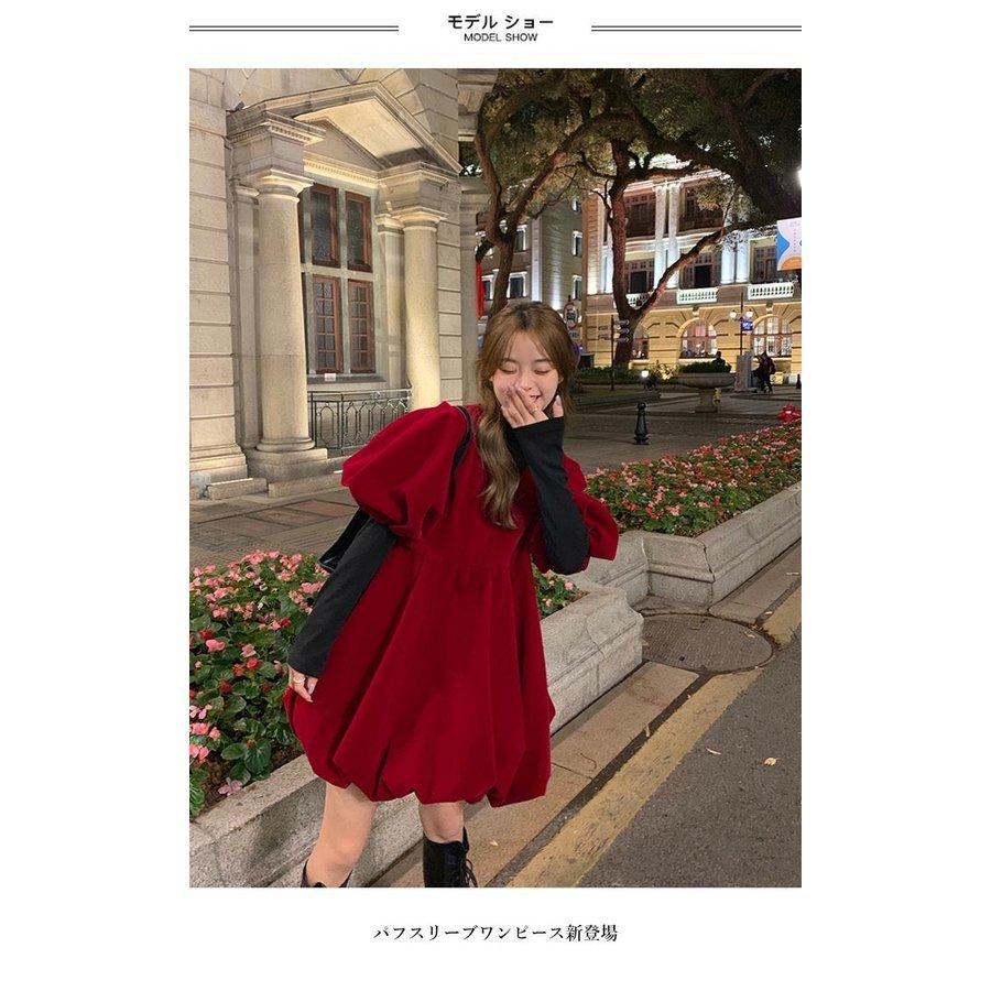 ワンピース レディース おしゃれ 春 冬 秋 半袖 きれいめ 可愛い パフスリーブ Vネック ショート丈 ミニ丈 カジュアル 無地 冬新作 世界有名な