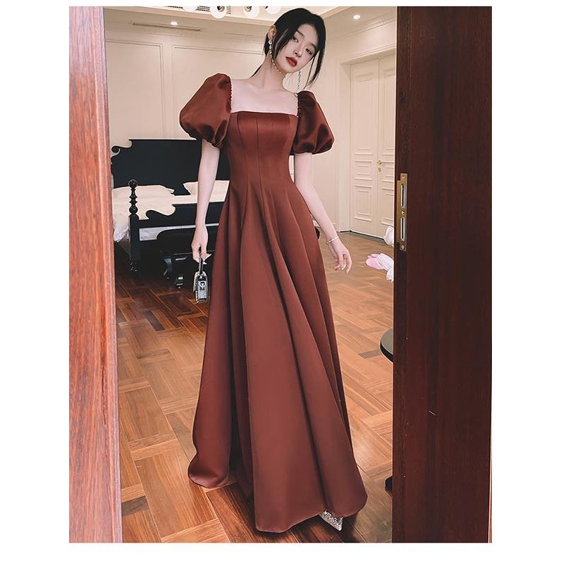 ロングドレス 大きいサイズ 演奏会 スクエアネック パーティードレス 袖付き ポワン袖 編み上げ 20代 30代 XS 2XL_5