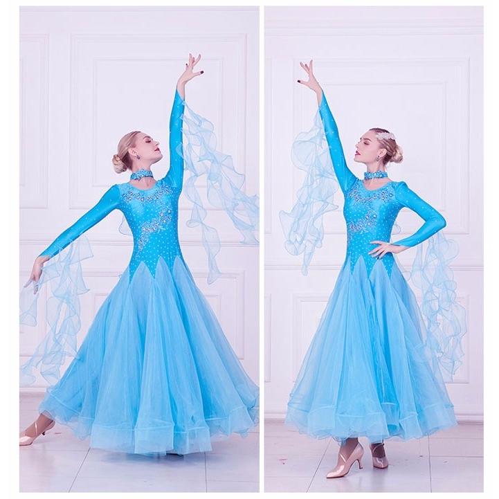 社交ダンス ドレス ダンスウエア ダンス衣装 長袖 ワンピース モダンドレス フリル スタンダードドレス ワンピース イベントコスチューム 舞台 競技着 演出用