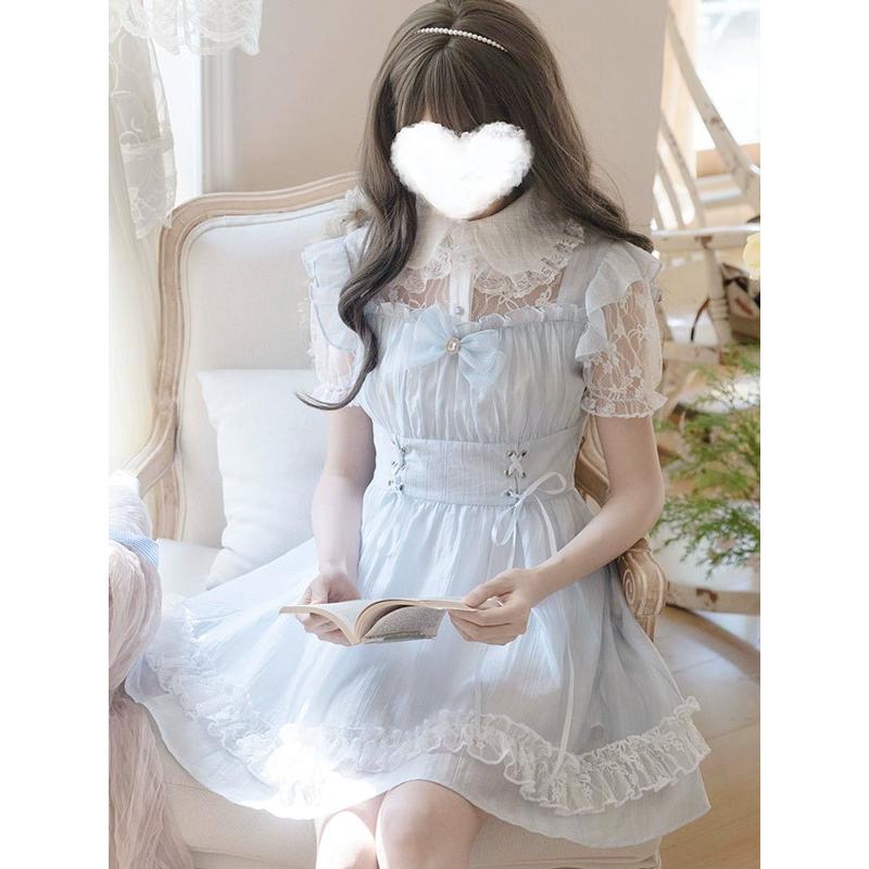 量産型 ワンピース ロリータ 夏 レース 半袖 レディース 女子 花柄
