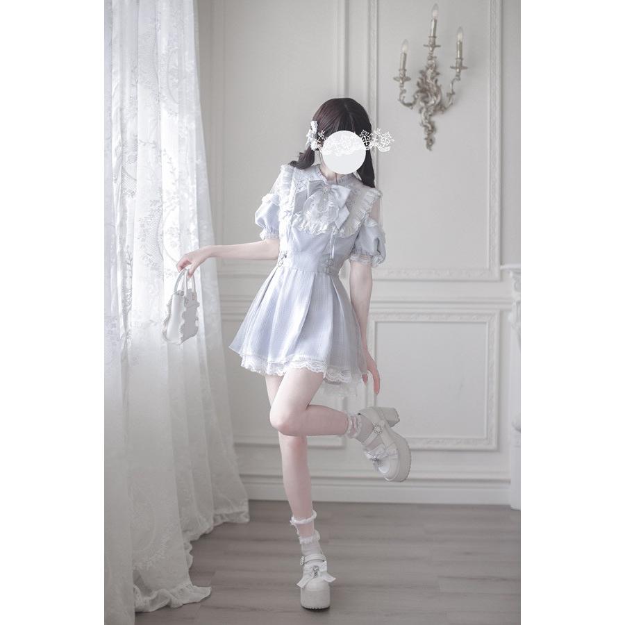 量産型 ワンピース チェック柄 ロリータ 夏 セットアップ 半袖