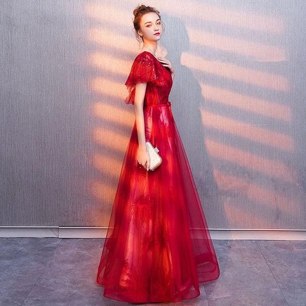 ロングドレス 袖付き 成人式 同窓会 大人 ピアノ 発表会 袖あり A