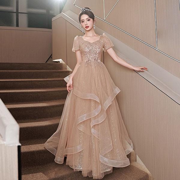 ロングドレス 大人 ピアノ 発表会 演奏会 結婚式 母親 マキシ丈 大きいサイズ 小さいサイズ キラキラ 披露宴 パーティードレス二次会