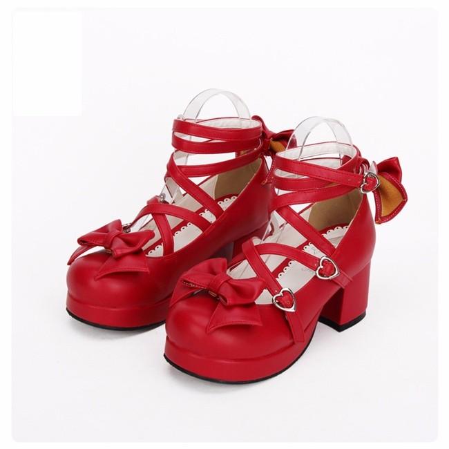 メイド靴 ロリータ靴 リボン付き パンプス ストラップ ロリィタ お嬢様