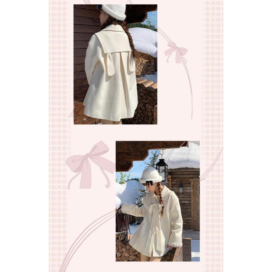 ステンカラーコート 冬服 レディース リボン もこもこ ふわふわ ジャケット ショート丈 コート アウター 小柄 可愛い 学生 通学 日常着 女の子 オフホワイト L ショートコート 可愛い 冬服 ステンカラーコート レディース ジャケット お嬢さん ロリータコート ロリータアウター 小柄 学生 通学 通勤 女の子  長袖 袖あり 秋 冬 衣装 防寒 オシャレ ベージュ グリーン レッド ピンク パープル イエロー XS S M Lの通販はau PAY