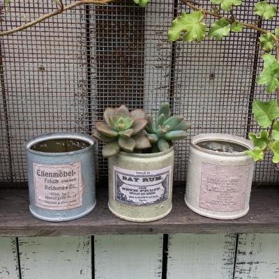ハンドメイド 多肉植物寄せ植えに リメイク缶S-02 シャビー ハンドメイド 多肉植物寄せ植えに リメイク缶S-02 シャビー