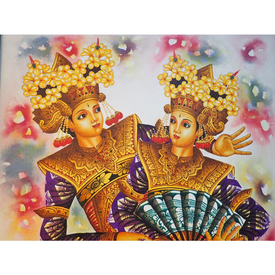 インドネシアの踊り子＿バリアート(絵画、額縁付)【アジアン雑貨】