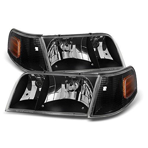 ACANII - For Black 1998-2011 Ford Crown Victoria Headlights+Corner Turn Signal Lamps Replacement Driver + Passenger Side
