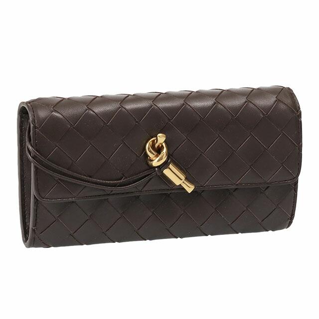 ボッテガヴェネタ長財布札入れダークブラウンイントレチャートフラップ