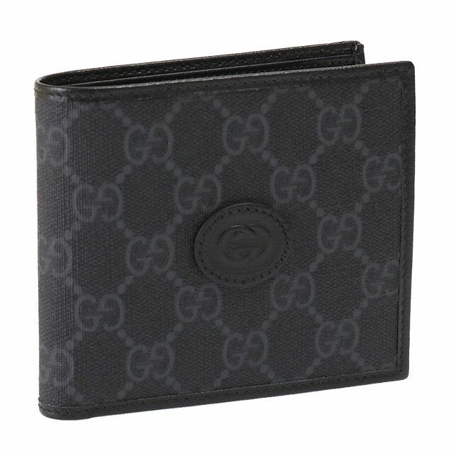 GUCCI グッチ 二つ折り 財布 インターロッキング GGキャンバス ブラック