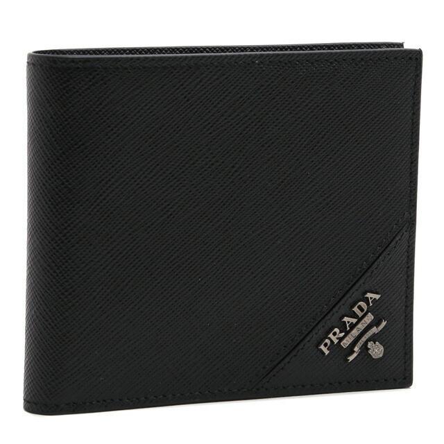 PRADA プラダ／PRADA メタルロゴ・型押しレザー2つ折り財布(ブラック  
