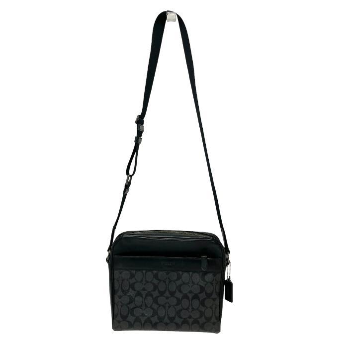 【美品】COACH ブラックPVCレザー ショルダーバッグ COACHショルダーバッグ レザー PVC ブラック