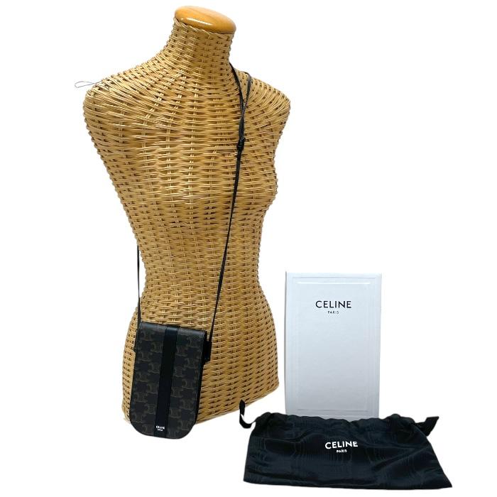 セリーヌ CELINE モバイルポーチ トリオンフキャンバス カーフスキン 