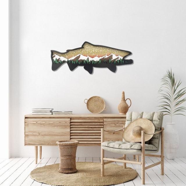 トラウト 壁掛け 木製 立体感 インテリア フィッシング 玄関 飾り品