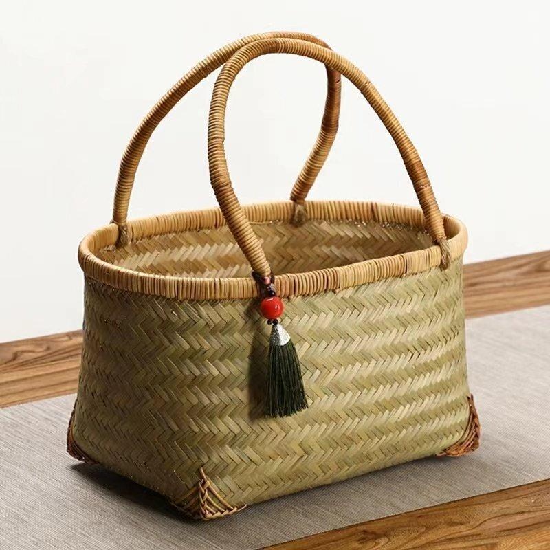 新品 ★自然竹編み上げ カゴバック 手作りバスケットお洒落買い物カゴ　収納バッグ 竹編み上げカゴバック 手作りバスケット お洒落買い物カゴ 収納バッグ