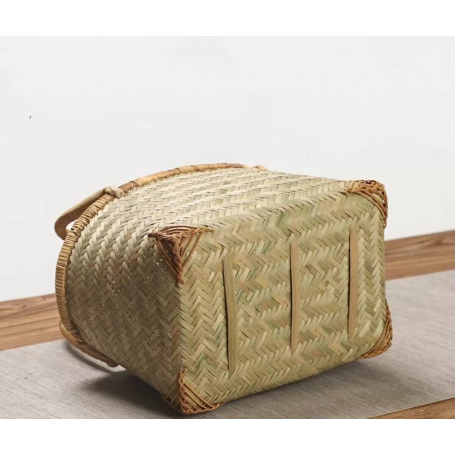 竹編み上げカゴバック 手作りバスケット お洒落買い物カゴ 収納バッグ