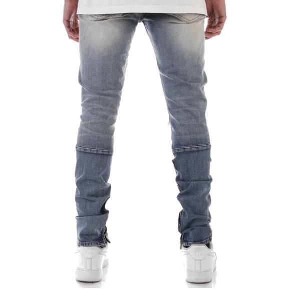 ケーディーエヌケー デニム KDNK DENIM SMOCKED PU ANKLE ZIP STRETCH 
