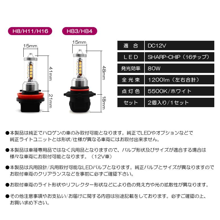 V36系 中期/後期 スカイライン LED フォグランプ H8 80W SHARP サイド発光 ハロゲンスタイル 5500K/ホワイト 2個/1セット｜possible｜06